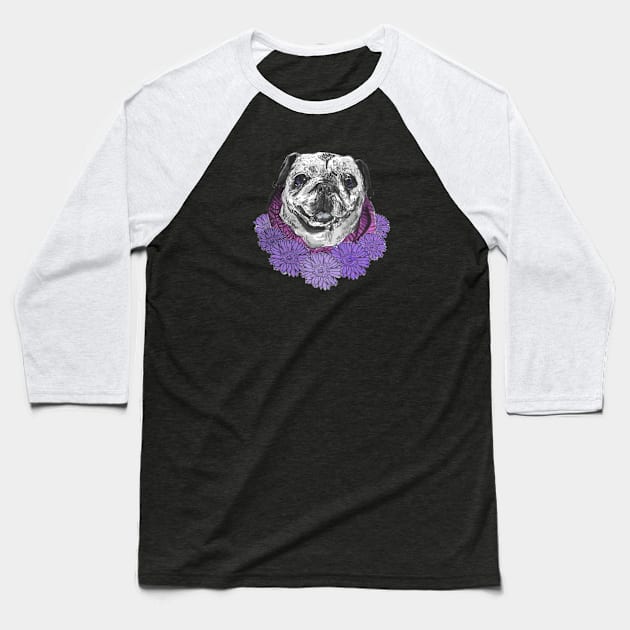 Purple Pug Bouquet Baseball T-Shirt by cheeseblarg